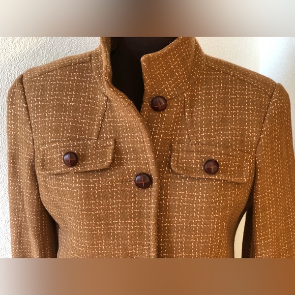 DKNY s4 camel wool bld-lined topcoat Subtle check pattern in Lt pink Beautiful! - Picture 4 of 6